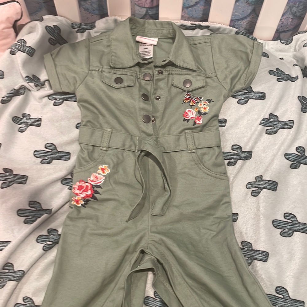 Little Lass # jumpsuit #fashion baby girl #  green jumpsuit with floral pattern